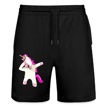Einhorn Dab Dabbing Unicorn - Stanley/Stella Unisex Bio Joggingshorts Trainer  - Schwarz - Vorne - Nik (191cm) & Marisol (170cm)
