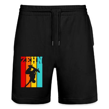 Zehn Jahre alt - Alter - Geburtstag - Kind Skater - Stanley/Stella Unisex Bio Joggingshorts Trainer  - Schwarz - Vorne - Nik (191cm) & Marisol (170cm)