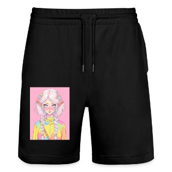 Anime, Anime Girl, Anime Girl, Elf - Stanley/Stella Trainer Unisex Organic Jogging Shorts - black - Front - Nik (191cm) & Marisol (170cm)