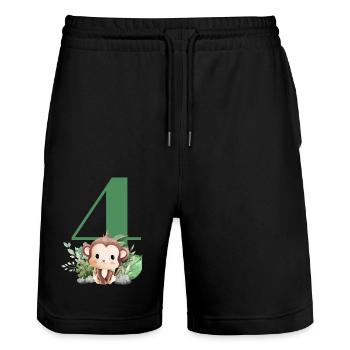 4th Birthday Monkey Safari - Stanley/Stella Trainer Unisex Organic Jogging Shorts - black - Front - Nik (191cm) & Marisol (170cm)
