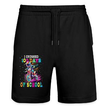 Ich habe 100 Tage Schule geschafft Motocross Bike - Stanley/Stella Unisex Bio Joggingshorts Trainer  - Schwarz - Vorne - Nik (191cm) & Marisol (170cm)