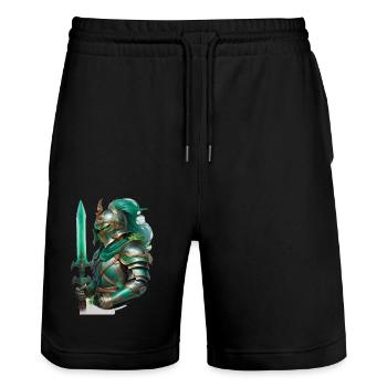 Armored knight dressed in bright green - Stanley/Stella Trainer Unisex Organic Jogging Shorts - black - Front - Nik (191cm) & Marisol (170cm)