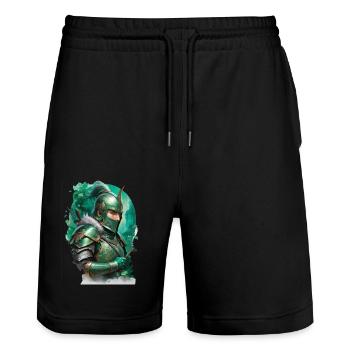 Armored knight dressed in bright green - Stanley/Stella Trainer Unisex Organic Jogging Shorts - black - Front - Nik (191cm) & Marisol (170cm)