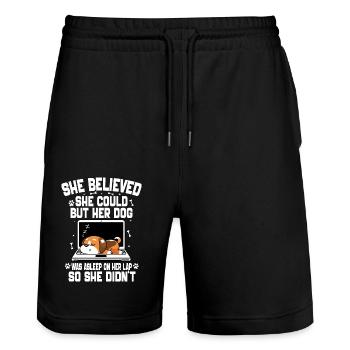 She Believed She Could but Her Dog Was Asleep - Short de jogging bio TRAINER Stanley/Stella unisexe - noir - Devant - Nik (191cm) & Marisol (170cm)