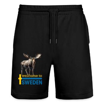 Sweden Swedish moose best animal antlers deer deer - Stanley/Stella Trainer Unisex Organic Jogging Shorts - black - Front - Nik (191cm) & Marisol (170cm)