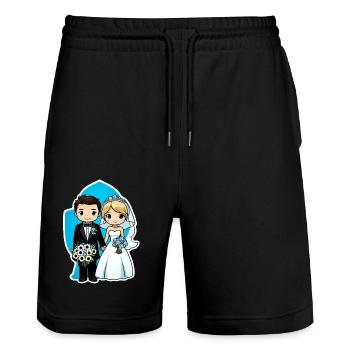 Just Married - For Wedding - Stanley/Stella Trainer Unisex Organic Jogging Shorts - black - Front - Nik (191cm) & Marisol (170cm)