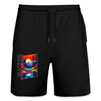 Nature - Stanley/Stella Trainer Unisex Organic Jogging Shorts - black - Front - Nik (191cm) & Marisol (170cm)