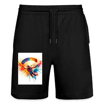 Watercolor skydiver - Stanley/Stella Trainer Unisex Organic Jogging Shorts - black - Front - Nik (191cm) & Marisol (170cm)
