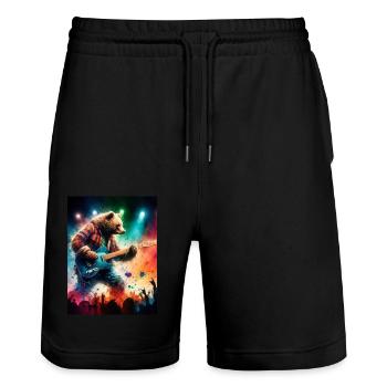 Bär im Konzert - Stanley/Stella Unisex Bio Joggingshorts Trainer  - Schwarz - Vorne - Nik (191cm) & Marisol (170cm)