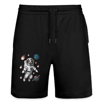 Adventure Space Dog - Stanley/Stella Trainer Unisex Organic Jogging Shorts - black - Front - Nik (191cm) & Marisol (170cm)