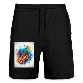 Watercolor saxophone - Stanley/Stella Trainer Unisex Organic Jogging Shorts - black - Front - Nik (191cm) & Marisol (170cm)