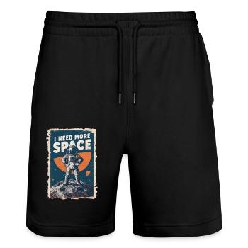 I Need More Space Astronaut Motif - Stanley/Stella Trainer Unisex Organic Jogging Shorts - black - Front - Nik (191cm) & Marisol (170cm)