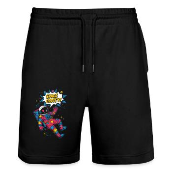 Space Oddity Cosmic Adventurer - Stanley/Stella Trainer Unisex Organic Jogging Shorts - black - Front - Nik (191cm) & Marisol (170cm)