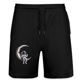 Moon Swing Astronaut Adventure - Stanley/Stella Trainer Unisex Organic Jogging Shorts - black - Front - Nik (191cm) & Marisol (170cm)