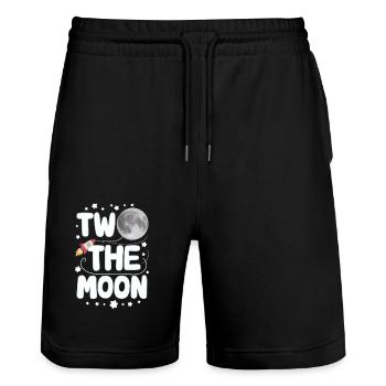 Zum 2. Geburtstag Ab Ins All – Zwei Zum Mond - Stanley/Stella Unisex Bio Joggingshorts Trainer  - Schwarz - Vorne - Nik (191cm) & Marisol (170cm)