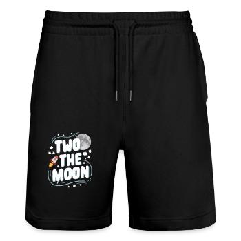 Second Birthday Space Celebration - Stanley/Stella Trainer Unisex Organic Jogging Shorts - black - Front - Nik (191cm) & Marisol (170cm)