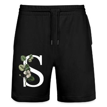 lettre S botanique vert - Short de jogging bio TRAINER Stanley/Stella unisexe - noir - Devant - Nik (191cm) & Marisol (170cm)