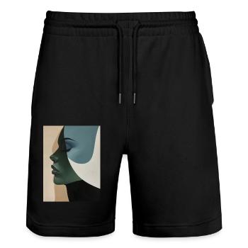 Poster Minimalist Portrait 4 - Stanley/Stella Trainer Unisex Organic Jogging Shorts - black - Front - Nik (191cm) & Marisol (170cm)