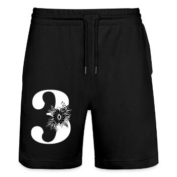 Number 3 Black Floral -3rd Floral Anniversary - Stanley/Stella Trainer Unisex Organic Jogging Shorts - black - Front - Nik (191cm) & Marisol (170cm)
