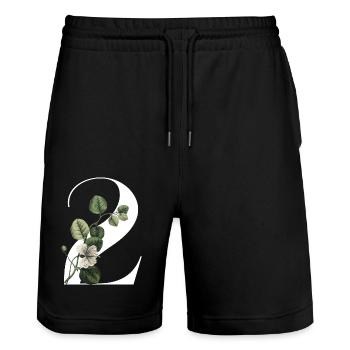 Numéro 2 floral vert -2e anniversaire floral - Short de jogging bio TRAINER Stanley/Stella unisexe - noir - Devant - Nik (191cm) & Marisol (170cm)