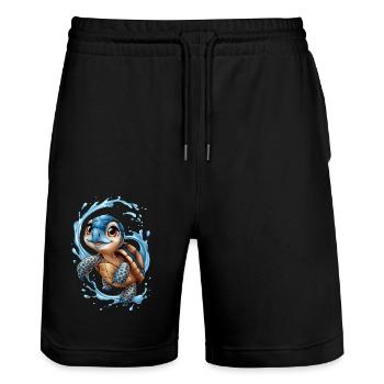 happy little turtle - Urlaubsspaß am Meer - Stanley/Stella Unisex Bio Joggingshorts Trainer  - Schwarz - Vorne - Nik (191cm) & Marisol (170cm)