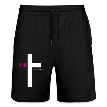 Vergebung Front - Stanley/Stella Unisex Bio Joggingshorts Trainer  - Schwarz - Vorne - Nik (191cm) & Marisol (170cm)