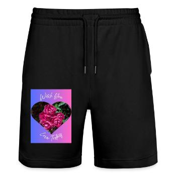 Je vous souhaite de l’amour aujourd’hui - Short de jogging bio TRAINER Stanley/Stella unisexe - noir - Devant - Nik (191cm) & Marisol (170cm)