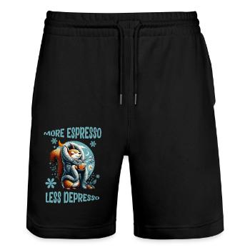 More Espresso Less Depresso - Stanley/Stella Trainer Unisex Organic Jogging Shorts - black - Front - Nik (191cm) & Marisol (170cm)