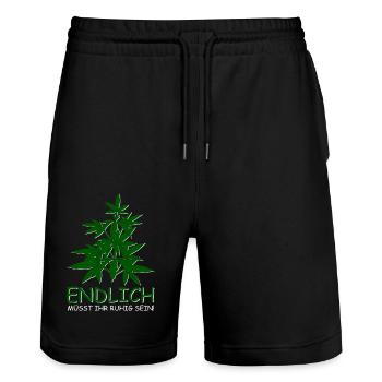 Cannabis Legal - Stanley/Stella Trainer Unisex Organic Jogging Shorts - black - Front - Nik (191cm) & Marisol (170cm)