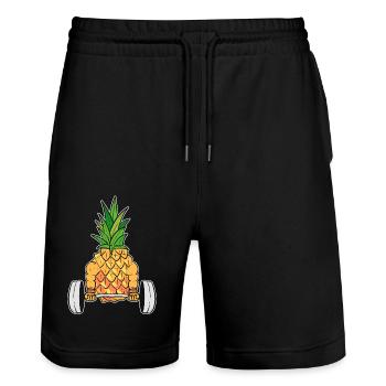 Pineapple Fitness - Stanley/Stella Trainer Unisex Organic Jogging Shorts - black - Front - Nik (191cm) & Marisol (170cm)