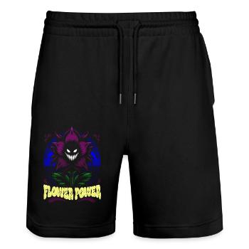 Flower Power Illustration Audacieux Bleu Violet Mutant - Short de jogging bio TRAINER Stanley/Stella unisexe - noir - Devant - Nik (191cm) & Marisol (170cm)