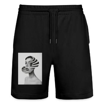 AP Surreal Portrait 4 August 2024 - Stanley/Stella Trainer Unisex Organic Jogging Shorts - black - Front - Nik (191cm) & Marisol (170cm)