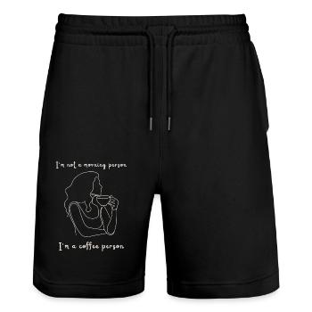 I'm not a morning person, I'm a coffee person. - Stanley/Stella Unisex Bio Joggingshorts Trainer  - Schwarz - Vorne - Nik (191cm) & Marisol (170cm)