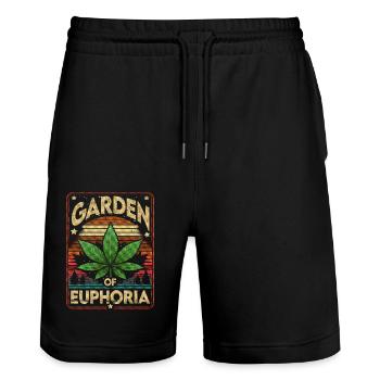 Jardin d’Euphoria Rétro Cannabis Feuille et étoiles - Short de jogging bio TRAINER Stanley/Stella unisexe - noir - Devant - Nik (191cm) & Marisol (170cm)