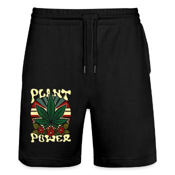 Rétro Feuille de Cannabis Design Plante Puissance Déclaration - Short de jogging bio TRAINER Stanley/Stella unisexe - noir - Devant - Nik (191cm) & Marisol (170cm)