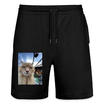 Cat Selfie - Stanley/Stella Trainer Unisex Organic Jogging Shorts - black - Front - Nik (191cm) & Marisol (170cm)