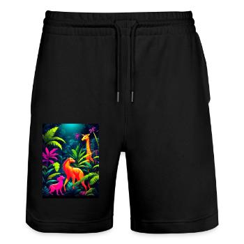 Fluorescent Jungle Dance Party - Stanley/Stella Trainer Unisex Organic Jogging Shorts - black - Front - Nik (191cm) & Marisol (170cm)