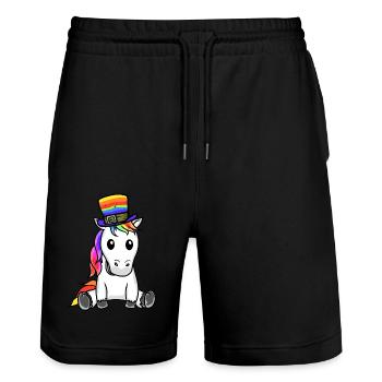 LGBT Arc-en-ciel Licorne Arc-en-ciel Drapeau Gay Pride - Short de jogging bio TRAINER Stanley/Stella unisexe - noir - Devant - Nik (191cm) & Marisol (170cm)