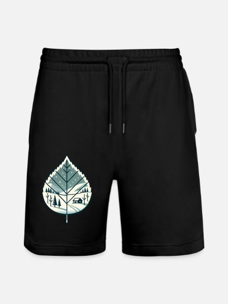 Blatt mit Schneelandschaft - Stanley/Stella Unisex Bio Joggingshorts Trainer  - Schwarz