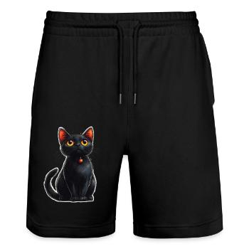 Chat noir - Short de jogging bio TRAINER Stanley/Stella unisexe - noir - Devant - Nik (191cm) & Marisol (170cm)