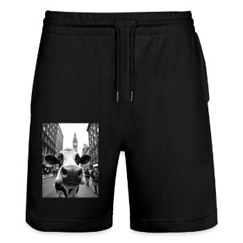 Lustige Kuh Selfie in einer belebten Stadt - Stanley/Stella Unisex Bio Joggingshorts Trainer  - Schwarz - Vorne - Nik (191cm) & Marisol (170cm)