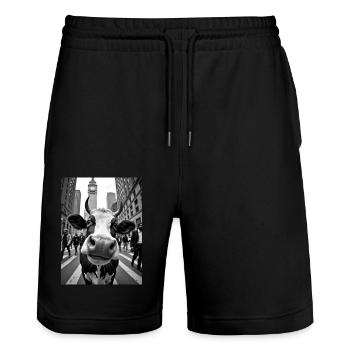 Lustige Kuh Selfie in einer belebten Stadt - Stanley/Stella Unisex Bio Joggingshorts Trainer  - Schwarz - Vorne - Nik (191cm) & Marisol (170cm)