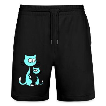 2 Curious Cats Looking Funny Mom Dad Child - Stanley/Stella Trainer Unisex Organic Jogging Shorts - black - Front - Nik (191cm) & Marisol (170cm)