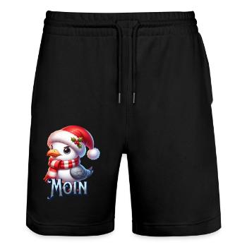 Moin Seagull Christmas - Stanley/Stella Trainer Unisex Organic Jogging Shorts - black - Front - Nik (191cm) & Marisol (170cm)