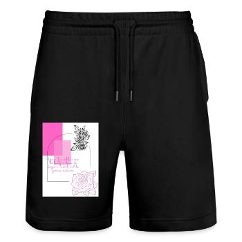 Roses géométriques - Rose - Short de jogging bio TRAINER Stanley/Stella unisexe - noir - Devant - Nik (191cm) & Marisol (170cm)