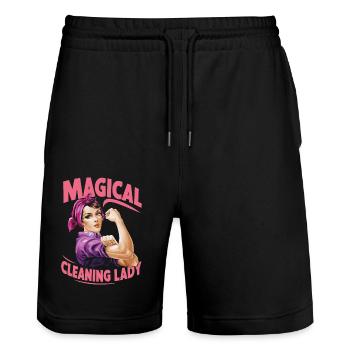Witziges Design für Putzfeen - Stanley/Stella Unisex Bio Joggingshorts Trainer  - Schwarz - Vorne - Nik (191cm) & Marisol (170cm)