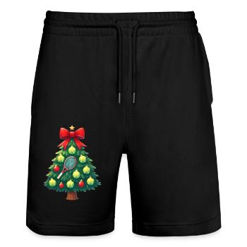 Festive Tennis Christmas Tree Design - Stanley/Stella Trainer Unisex Organic Jogging Shorts - black - Front - Nik (191cm) & Marisol (170cm)