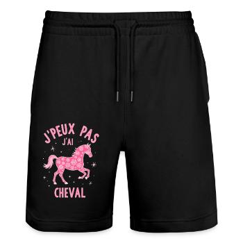 Équitation Humoristique - Cheval Rose - Short de jogging bio TRAINER Stanley/Stella unisexe - noir - Devant - Nik (191cm) & Marisol (170cm)