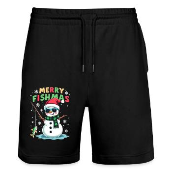 Noël du pêcheur - Merry Fishmas - Short de jogging bio TRAINER Stanley/Stella unisexe - noir - Devant - Nik (191cm) & Marisol (170cm)