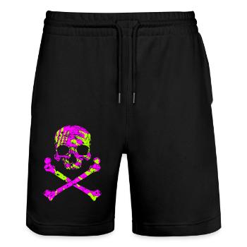 Skull with bone - Stanley/Stella Trainer Unisex Organic Jogging Shorts - black - Front - Nik (191cm) & Marisol (170cm)